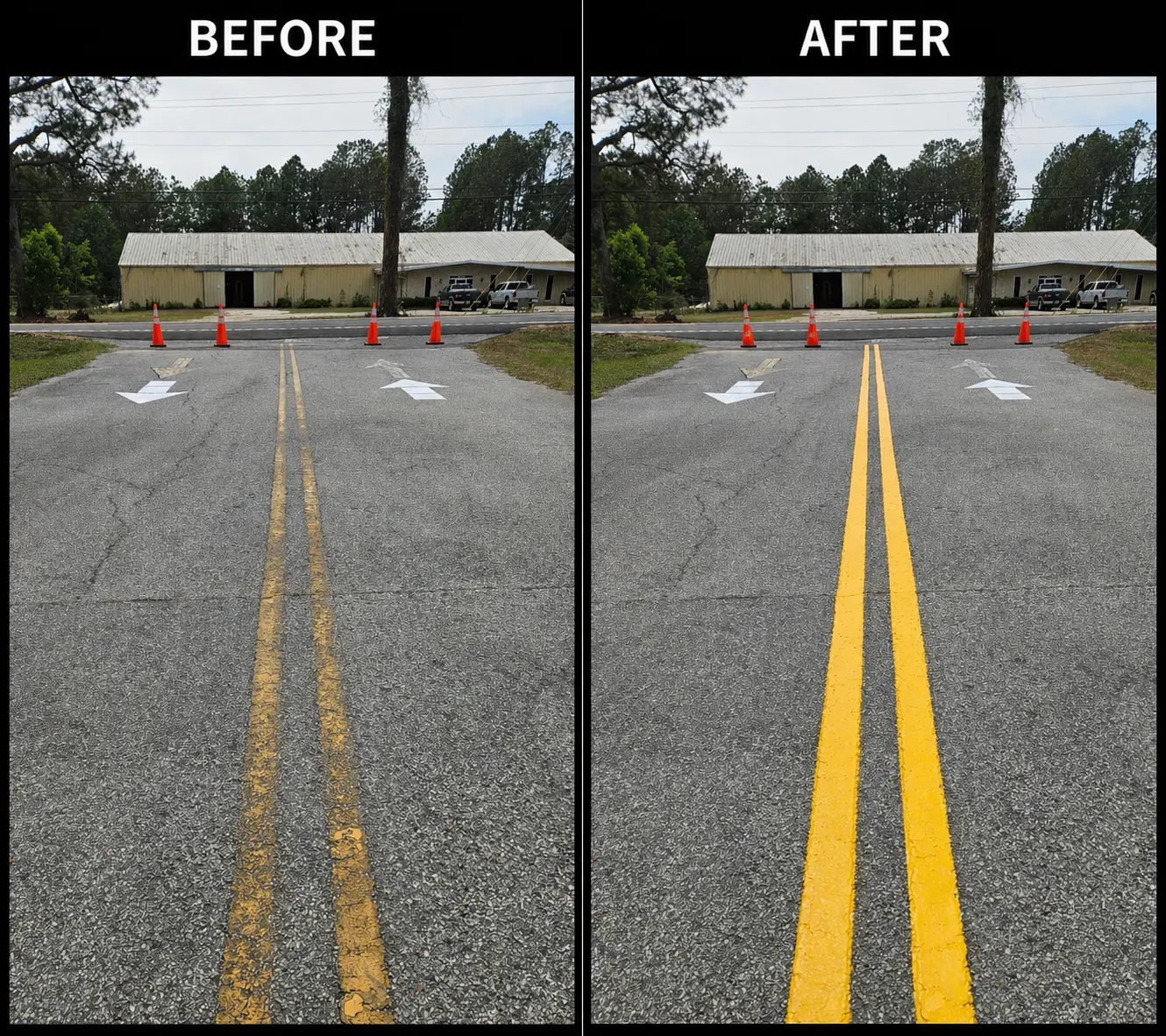 Entry and parking lot striping at Church of God